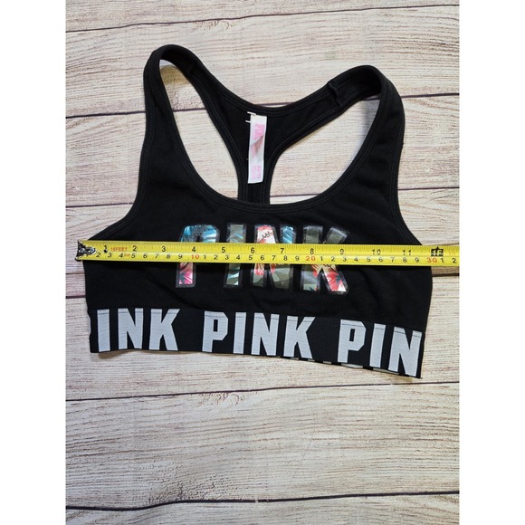 Women's PINK Victoria's Secret Crop/Haut Court Sports Bra Size XS/TP Black - Picture 6 of 9